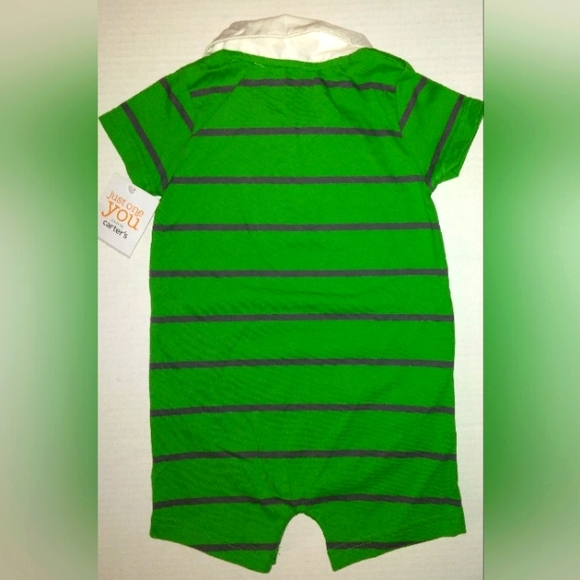 ☆NWT☆Beautiful Boys Polo Style Green/Gray Short Romper☆Carter's J.O.Y☆12mo - Picture 7 of 12